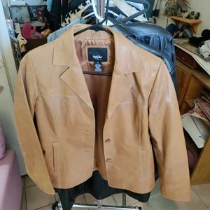 Mossimo tan leather jacket sz s